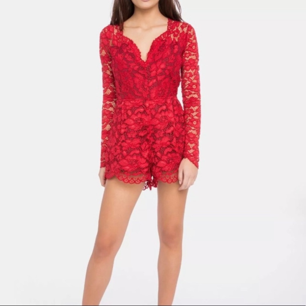 Lovers + Friends Red Lace Romper